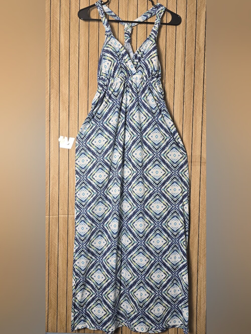 Pink Rose Navy, Blue & White Geometric Maxi Dress